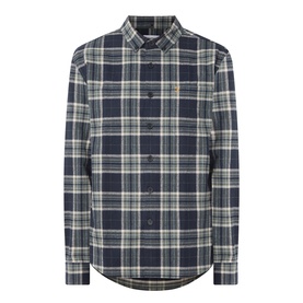 Farah Vintage Casual Shirt in Rosemary green navy check, button-down collar, chest pocket, small logo embroidery, 100% cotton