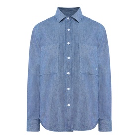 Farah Vintage Mid Indigo casual denim shirt with twin chest pockets, button front, and classic collar in 100% cotton