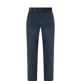 Farah Vintage navy cotton corduroy trousers with flat front, side pockets, and button fastening