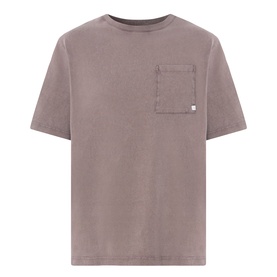 Farah Vintage dark brown crew neck T-shirt with chest patch pocket and small logo tab, 100% cotton relaxed fit