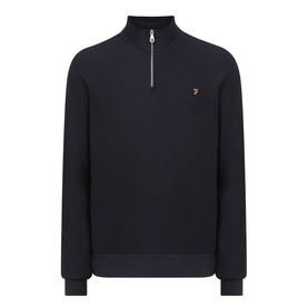Farah Vintage Half Zip sweatshirt in navy, 100% cotton with silver zip and embroidered logo at chest