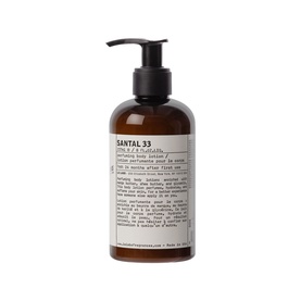 Le Labo Santal 33 Perfuming Body Lotion in amber glass pump bottle with black cap and label