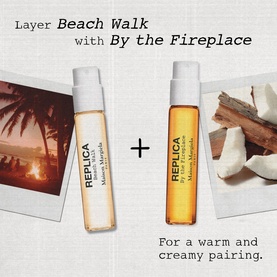 Maison Margiela Replica Beach Walk and By the Fireplace fragrance vials shown together as a layering combination