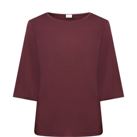 Mey PJ Top in Hot Maroon, relaxed bateau neckline, three-quarter sleeves, soft modal fabric, ghost mannequin shot