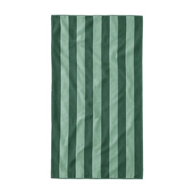 Misona Beach Towel in green blue, featuring bold vertical stripes in two tones of green, 100% cotton