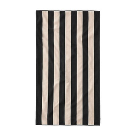 Misona Beach Towel Natural Black, 100% cotton with bold black and natural stripe jacquard pattern, laid flat