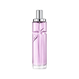 Mugler body mist in lilac glass bottle with silver spray cap and cross ribbon detail