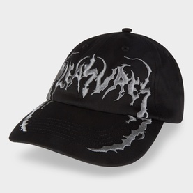 Pleasures Claws Logo Baseball Cap in black with silver embroidered gothic logo and claw detail, six-panel design with adjustable back.