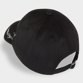 Pleasures Claws Logo Baseball Cap in black, six-panel design, rear view showing adjustable buckle strap and claw embroidery detail