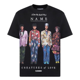 Pleasures Creatures of Love Logo Graphic T-Shirt in black cotton with retro band photo print and logo text detail, crew neck, short sleeves.