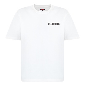 Pleasures Impact Logo Graphic T-Shirt in white, crew neck, short sleeves, small chest logo, 100% cotton