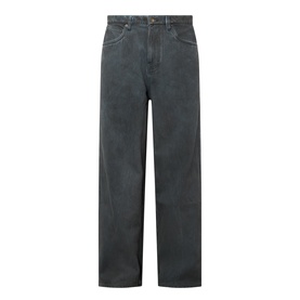 Pleasures black wide-leg jeans in washed cotton denim, five-pocket styling with relaxed fit