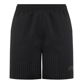 Pleasures Active Striped Shorts in black with tonal stripe pattern, elasticated waist, and embroidered logo detail