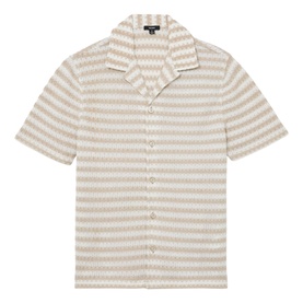 Reiss white and stone striped textured short-sleeve camp collar shirt
