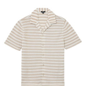 Reiss white and stone striped textured short-sleeve camp collar shirt