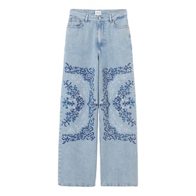 Embroidered Wide Leg Jeans