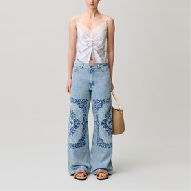 Embroidered Wide Leg Jeans