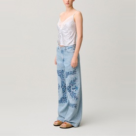 Embroidered Wide Leg Jeans