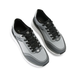 KG by Kurt Geiger grey men's trainers with black lace-up detail, chunky white sole, overhead flat lay view