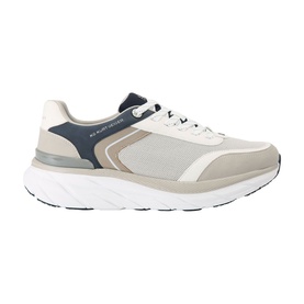 KG by Kurt Geiger men's white trainer with beige and navy mesh panelling, lace-up fastening, and thick white sole