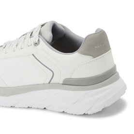 KG by Kurt Geiger white leather men's trainer with grey panelling, chunky white sole, close-up heel and side detail view