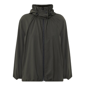 Akris Punto olive parka with drawstring hood, zip fastening, and relaxed silhouette with raglan sleeves