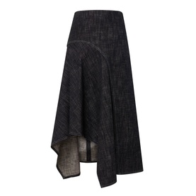 Akris Punto Black Denim skirt with asymmetric handkerchief hem and structured panelled front