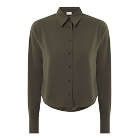 Akris Punto olive cropped shirt with point collar, button-front fastening and long sleeves