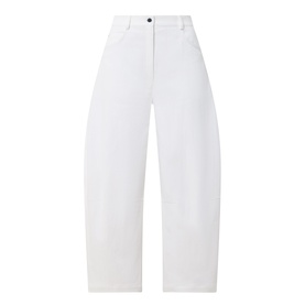 Akris Punto cream wide-leg trousers with high waist, single button fastening and clean front seam detail