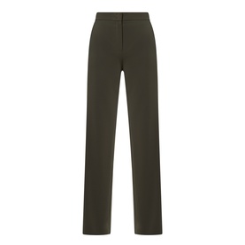Akris Punto olive straight-leg trousers with high waist and clean front, tailored woven fabric