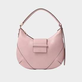 Jimmy Choo hobo bag in rose pink leather with shiny gold hardware, front flap pocket and single top handle