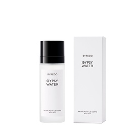 Byredo Gypsy Water Body Mist in clear pump bottle with black cap, shown alongside white product box
