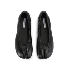 Steve Madden black leather split-toe tabi ballet flats, overhead view showing rounded toe and elasticated topline