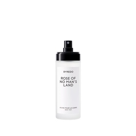 Byredo Rose of No Man's Land Body Mist in a clear bottle with black pump spray cap, white label with black text