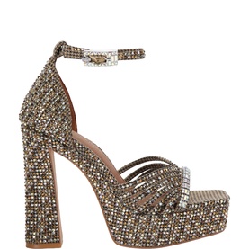 Crystal Strap Platform Block Heels