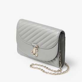 Jimmy Choo quilted dove grey leather chain shoulder bag with gold JC logo clasp and diagonal stitch detailing