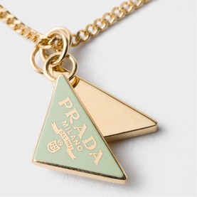 Prada gold-tone chain necklace with mint green and gold triangular enamel logo charms