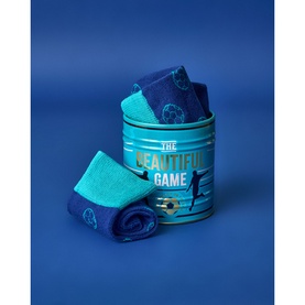 Gentlemen's Hardware Football Socks Tin, blue gift set with three pairs of socks in a reusable navy and teal decorative tin
