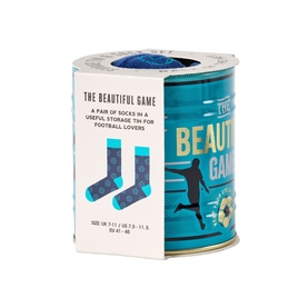 Gentlemen's Hardware Football Socks Tin, teal cylindrical gift tin with blue football-themed socks, gift set for football lovers