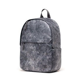 Herschel backpack in Cloud Grid, grey pixel-pattern fabric, top carry handle, silver-tone zip, structured silhouette with front zip pocket