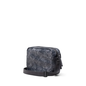 Herschel crossbody bag in Cloud Grid dark blue textured print, silver zip hardware, adjustable black strap