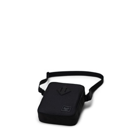 Herschel crossbody bag in Black Tonal, compact rectangular style with tonal zip pull and adjustable black shoulder strap