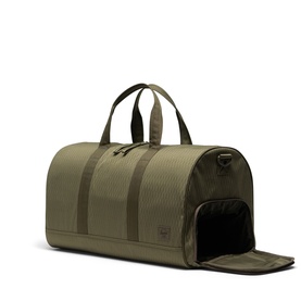 Herschel Hold All in Ivy Green Diamond, structured barrel shape with dual handles, tonal straps, and open end shoe compartment.