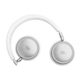 JBL Live 680NC On-Ear Wireless Headphones in white, showing padded ear cups with silver JBL branding and flexible headband