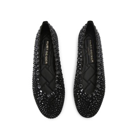 Kurt Geiger black crystal-embellished flat ballerina shoes with all-over rhinestone detailing, shown from above