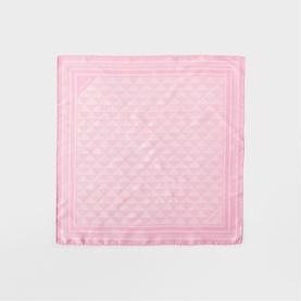 Prada Accessories pink silk square scarf with tonal geometric jacquard pattern and striped border trim.
