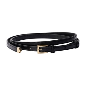 Prada Accessories black leather skinny belt with gold-tone rectangular buckle and keeper loop