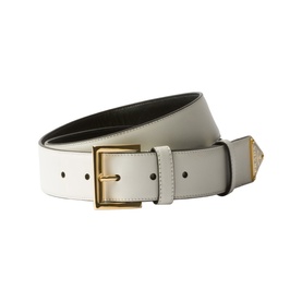 Prada Accessories white leather belt with gold-tone square buckle and triangle tip detail