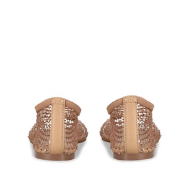 Steve Madden white mesh flat shoes, rear view showing open woven upper with stud embellishments and slim heel tab