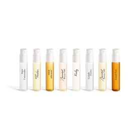 Maison Francis Kurkdjian fragrance set of 8 miniature spray vials in clear and amber glass with white caps